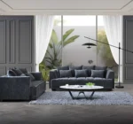 Gramercy Corner, 3 & 2 Seater Sofa – Reflective Luxury in Steel Mermaid Fabric