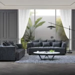 Gramercy Corner, 3 & 2 Seater Sofa – Reflective Luxury in Steel Mermaid Fabric