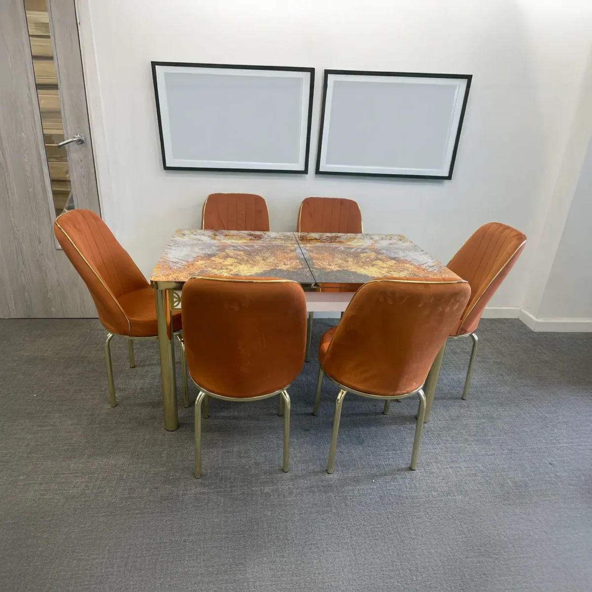 Orange Gold Effect Dining Table with 6 Chairs - Image 2