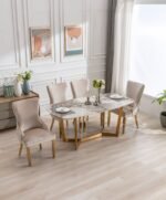 Sorrento Oval Ceramic Gold & Cream Dining Table